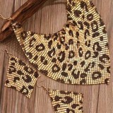 Women Accessories Leopard Triangle Scarf Sequined Necklace Earrings