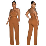 Women's Style Fashionable Solid Color Jumpsuit Slim One Shoulder One Piece Wide Leg Pants