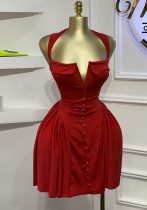 Women's Autumn Square Collar Button Decoration High Waist Bodycon Short Dress