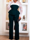 Women's See-Through Long Sleeve Slim Waist Jacket Casual Wide Leg Pants Fashion Suit