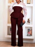 Women's See-Through Long Sleeve Slim Waist Jacket Casual Wide Leg Pants Fashion Suit