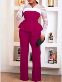 Women's See-Through Long Sleeve Slim Waist Jacket Casual Wide Leg Pants Fashion Suit