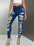 Multi-Ripped Stretch Tight Women's Denim Pants