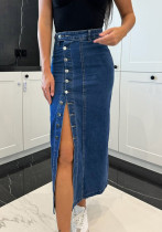 Women's Button Irregular Slit High Waist Sexy Slim Bodycon Denim Skirt