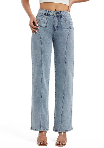 Autumn Long Jeans Blue Wide Leg Straight Denim Pants