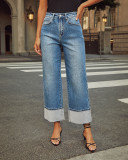 Spring High Waist  Elastic Straight Denim Pants For Women