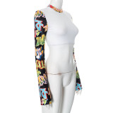 Autumn Women Slim Sexy Print Round Neck T-Shirt Top