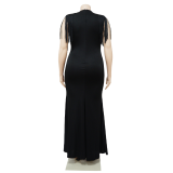 Plus Size Women Sexy V-Neck Sleeveless Fringe Dress