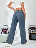Ladies Straight Loose Patchwork Straight-Leg Wide Leg Denim Pants