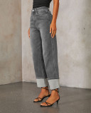 Spring High Waist  Elastic Straight Denim Pants For Women
