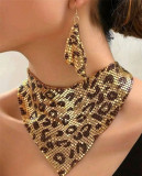 Women Accessories Leopard Triangle Scarf Sequined Necklace Earrings