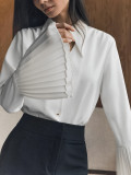 Women white sexy Turndown Collar long-sleeved hollow chiffon shirt
