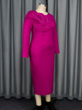 Plus Size Women beaded long-sleeved dress