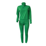 Women Winter Casual Zipper Sports Top and Pant Two Piece Set