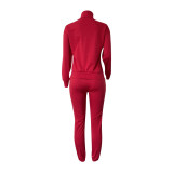 Women Winter Casual Zipper Sports Top and Pant Two Piece Set