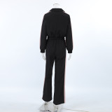 Women American contrast color sports casual jacket trousers Two Piece Set