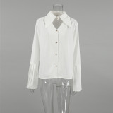 Women white sexy Turndown Collar long-sleeved hollow chiffon shirt