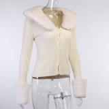 Women knitting fur collar sexy long-sleeved cardigan sweater jacket