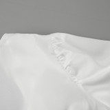 Women shiny satin long-sleeved v-neck crop shirt