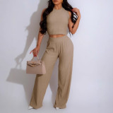 Women Sexy Vest Pleated Pants Two Piece Set