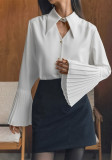 Women white sexy Turndown Collar long-sleeved hollow chiffon shirt