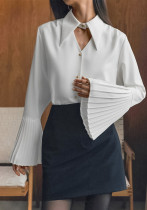 Women white sexy Turndown Collar long-sleeved hollow chiffon shirt Women white sexy Turndown Collar long-sleeved hollow chiffon shirt