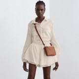 Women casual long-sleeved top and ruffled shorts Two Piece Set