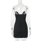 Women sexy contrast color V-neck suspender dress