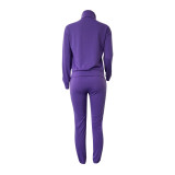 Women Winter Casual Zipper Sports Top and Pant Two Piece Set