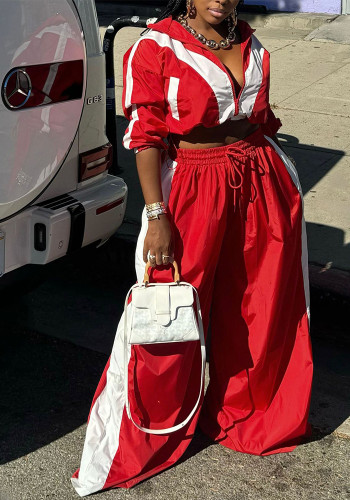 Women Sports Woven Colorblock Top and Pant Two Piece Set