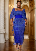 Women Elegant Square Neck Flowing Tassel Party Dresses Women Elegant Square Neck Flowing Tassel Party Dresses