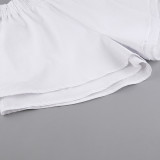 Women casual long-sleeved top and ruffled shorts Two Piece Set