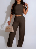 Women Sexy Vest Pleated Pants Two Piece Set