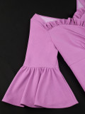 Women Purple Ruffle Edge Square Neck Bell Bottom fishtail dress
