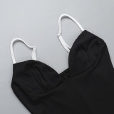 Women sexy contrast color V-neck suspender dress
