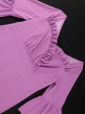 Women Purple Ruffle Edge Square Neck Bell Bottom fishtail dress
