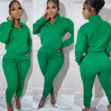 Women Winter Casual Zipper Sports Top and Pant Two Piece Set