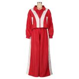 Women Sports Woven Colorblock Top and Pant Two Piece Set