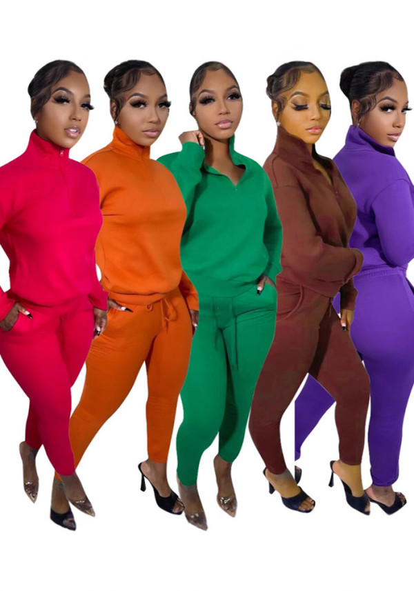 Women Winter Casual Zipper Sports Top and Pant Two Piece Set