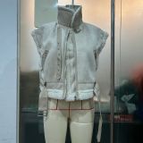 Women Zipper Pu-Leather Furry Patchwork Vest