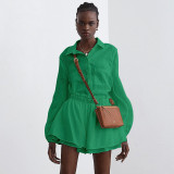 Women casual long-sleeved top and ruffled shorts Two Piece Set