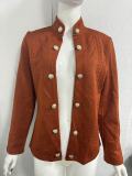 Women metal button stand collar long sleeve jacket