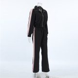 Women American contrast color sports casual jacket trousers Two Piece Set