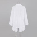 Women casual long-sleeved top and ruffled shorts Two Piece Set