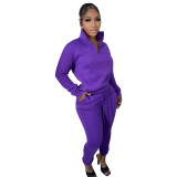 Women Winter Casual Zipper Sports Top and Pant Two Piece Set