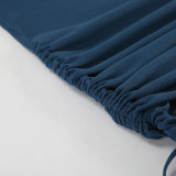 Women sexy Round Neck Bell Bottom sleeve lace-up knitting solid dress