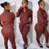 Women Winter Casual Zipper Sports Top and Pant Two Piece Set