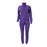 Women Winter Casual Zipper Sports Top and Pant Two Piece Set