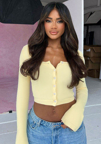 Women Casual knitting long-sleeved Crop Top