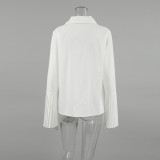 Women white sexy Turndown Collar long-sleeved hollow chiffon shirt